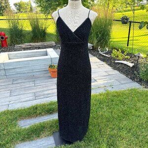 Vintage 90s Y2K Sheer Woven Black Silver Metallic Sleeveless Maxi Slip Dress